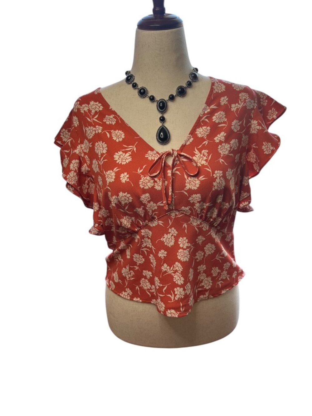 LC Lauren Conrad Orange Floral Boho Top Size L